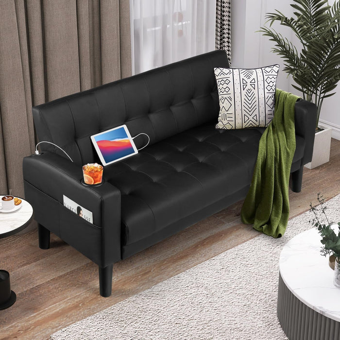 Mid - Century Modern Loveseat with USB Ports and Cup Holders - ShipItFurniture