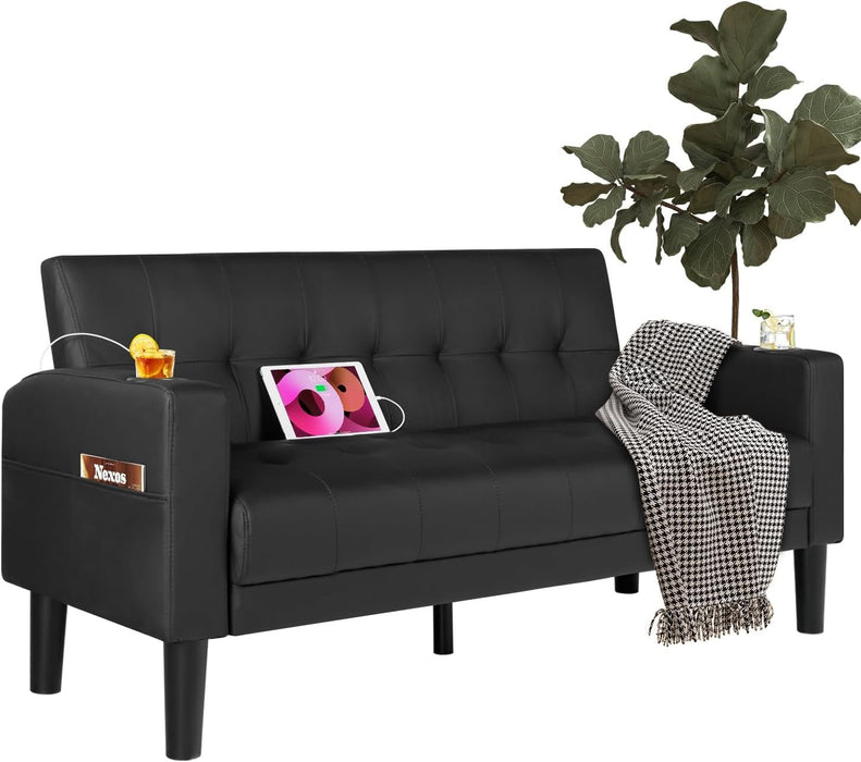 Mid - Century Modern Loveseat with USB Ports and Cup Holders - ShipItFurniture