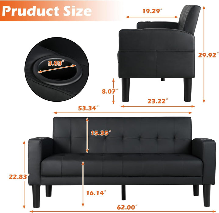 Mid - Century Modern Loveseat with USB Ports and Cup Holders - ShipItFurniture