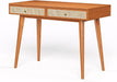 Mid - Century Modern Solid Wood Desk with Drawers – 45 Inch Small Boho Rattan Writing Desk for Home Office, Minimalist Design Natural Wood Legs Table for Workspace Elegance - ShipItFurniture