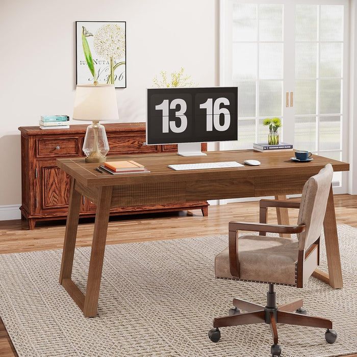 Mid - Century Modern Wooden Desk with Drawer and Stability - ShipItFurniture