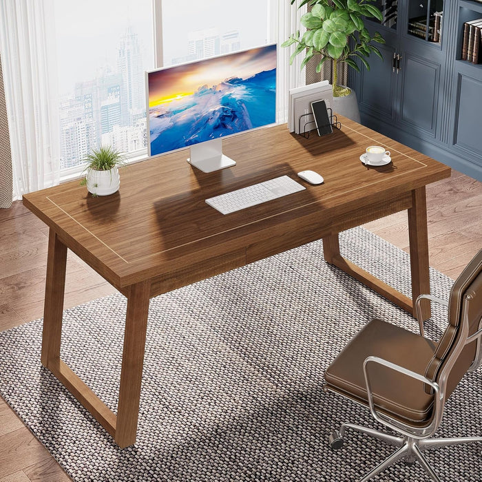 Mid - Century Modern Wooden Desk with Drawer and Stability - ShipItFurniture