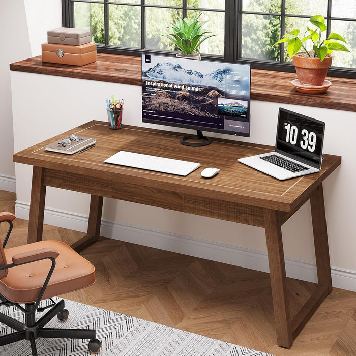 Mid - Century Modern Wooden Desk with Drawer and Stability - ShipItFurniture