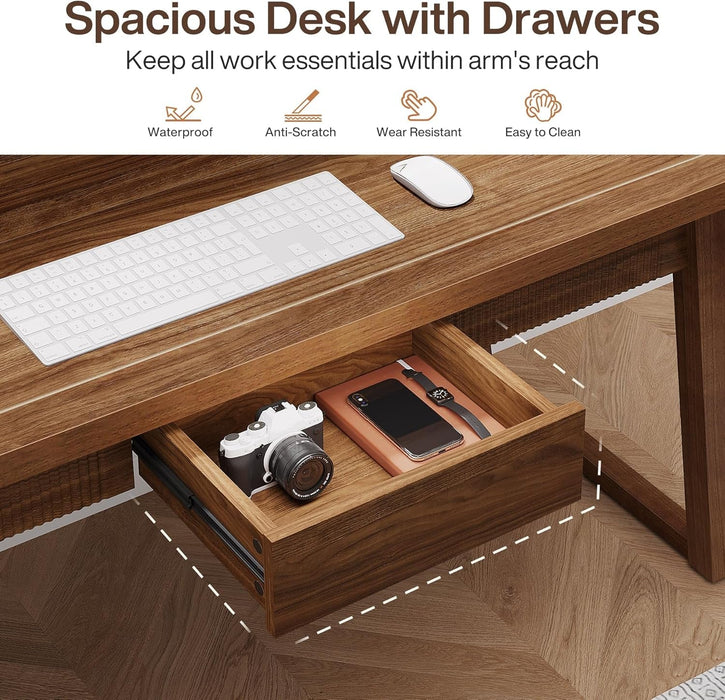 Mid - Century Modern Wooden Desk with Drawer and Stability - ShipItFurniture