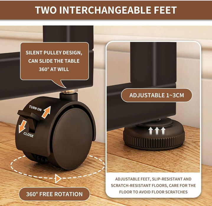 Mobile Foldable Desk W/ 6 Wheels,Portable Rolling Small Computer Desk W/Storage Shelves, Folding Desks for Small Spaces, Computer Table for Home Office Bedroom Living Room - Brown - ShipItFurniture