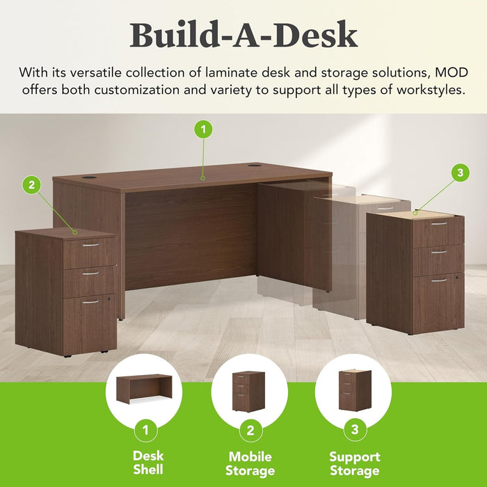 MOD Executive Desk 66 - Inch Large Computer Desk Shell, Thick Wooden Laminate, Modern Table with Cord Management, 66" W X 30" D X 29" H, Walnut - ShipItFurniture