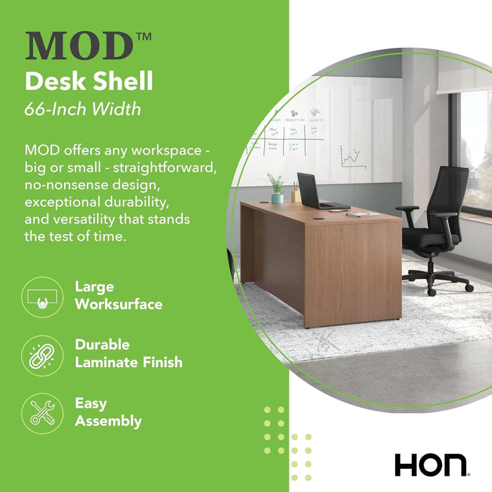 MOD Executive Desk 66 - Inch Large Computer Desk Shell, Thick Wooden Laminate, Modern Table with Cord Management, 66" W X 30" D X 29" H, Walnut - ShipItFurniture