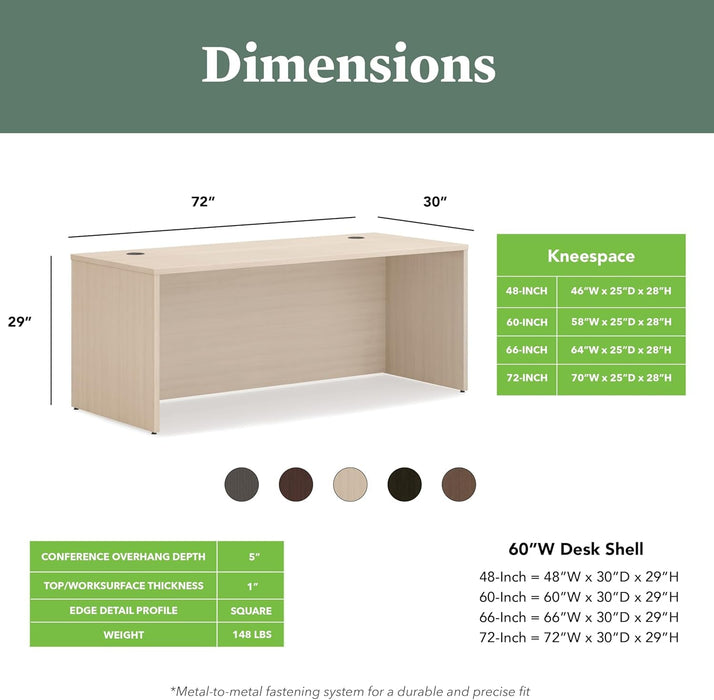 MOD Executive Desk 72 - Inch Large Computer Desk Shell, Thick Wooden Laminate, Modern Table with Cord Management, 72" W X 30" D X 29" H, Desert Oak - ShipItFurniture