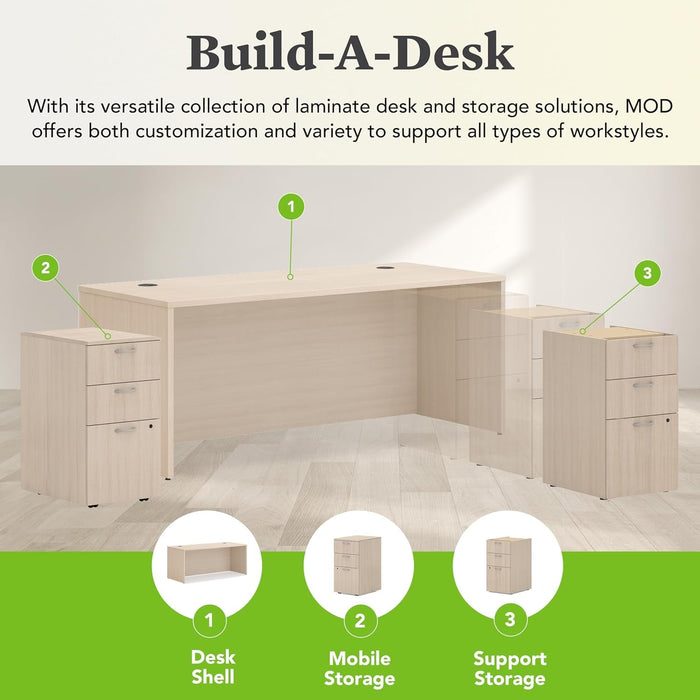 MOD Executive Desk 72 - Inch Large Computer Desk Shell, Thick Wooden Laminate, Modern Table with Cord Management, 72" W X 30" D X 29" H, Desert Oak - ShipItFurniture