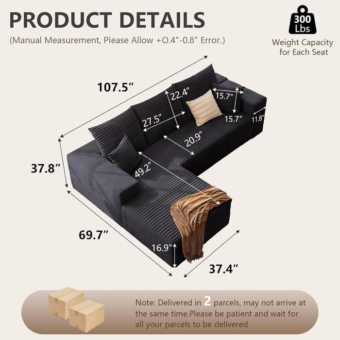 Modern 107 Inch Cloud Sectional Couch with Chaise - ShipItFurniture