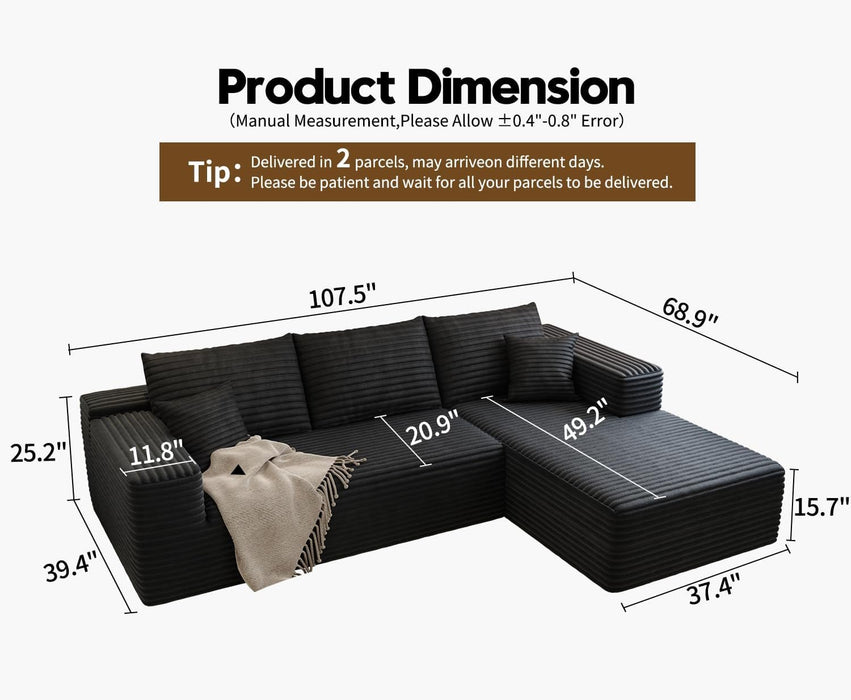 Modern 107.5 Inch Cloud Sectional Sofa With Chaise - ShipItFurniture