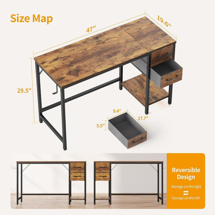 Modern 47 Inch Home Office Desk With Storage Drawers - ShipItFurniture