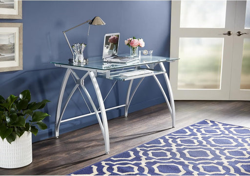 Modern 48 Inch Glass Computer Desk With Metal Frame - ShipItFurniture