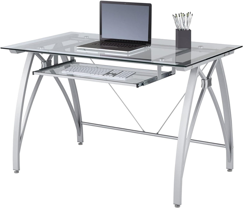Modern 48 Inch Glass Computer Desk With Metal Frame - ShipItFurniture