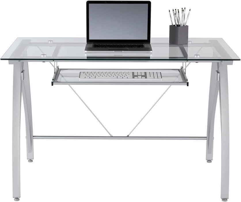 Modern 48 Inch Glass Computer Desk With Metal Frame - ShipItFurniture