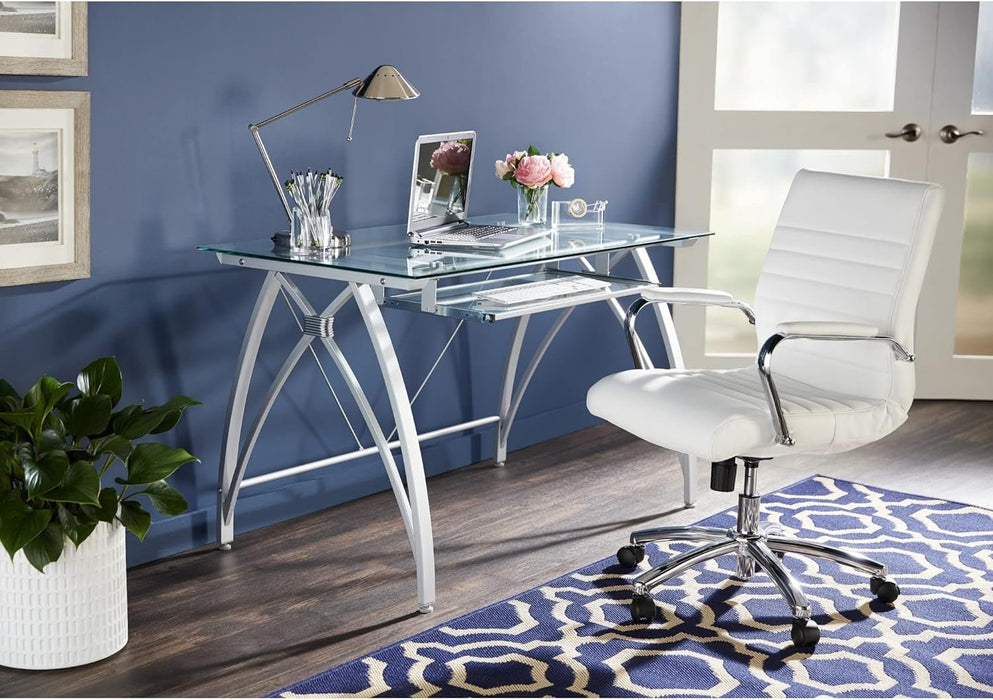 Modern 48 Inch Glass Computer Desk With Metal Frame - ShipItFurniture