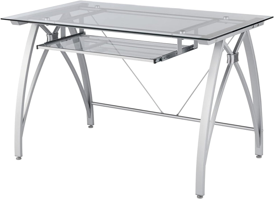 Modern 48 Inch Glass Computer Desk With Metal Frame - ShipItFurniture