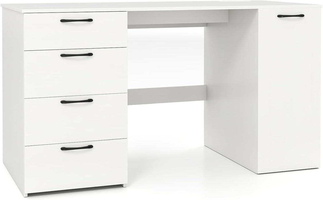 Modern 53 Inch White Computer Desk with Charging Station - ShipItFurniture