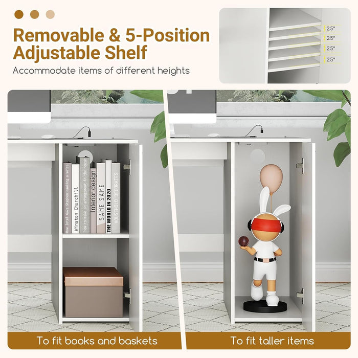 Modern 53 Inch White Computer Desk with Charging Station - ShipItFurniture