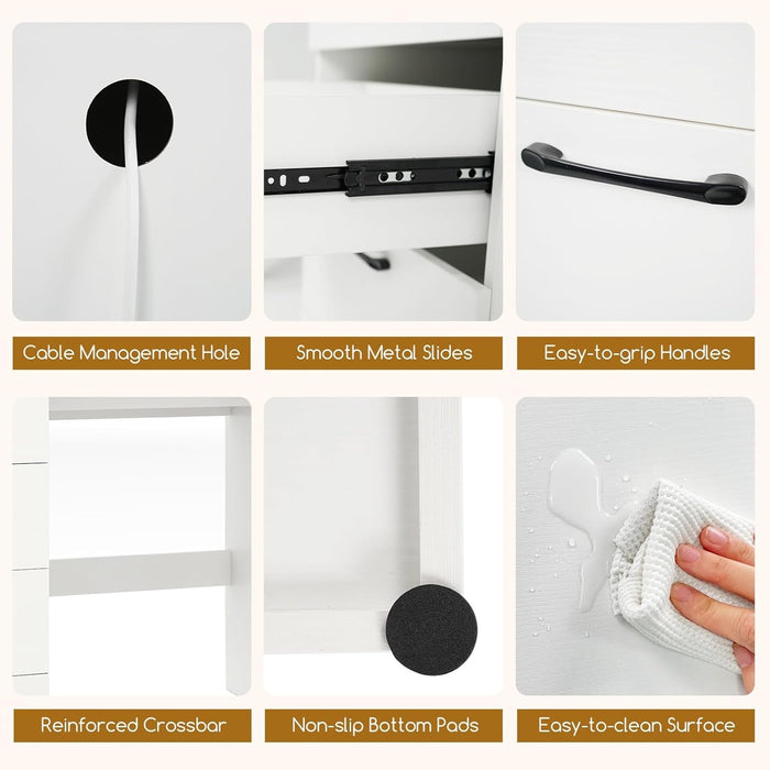 Modern 53 Inch White Computer Desk with Charging Station - ShipItFurniture