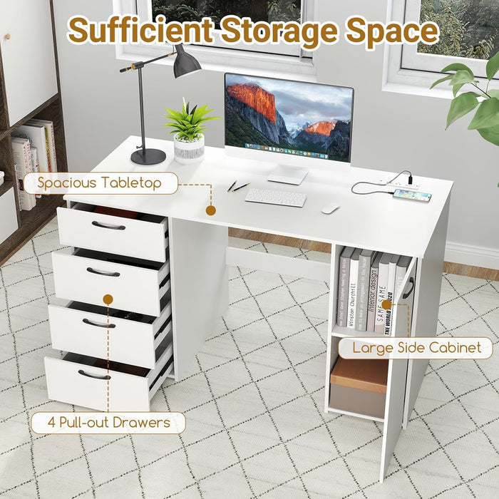 Modern 53 Inch White Computer Desk with Charging Station - ShipItFurniture