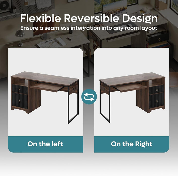 Modern 55 Inch Computer Desk with Storage and Tray - ShipItFurniture