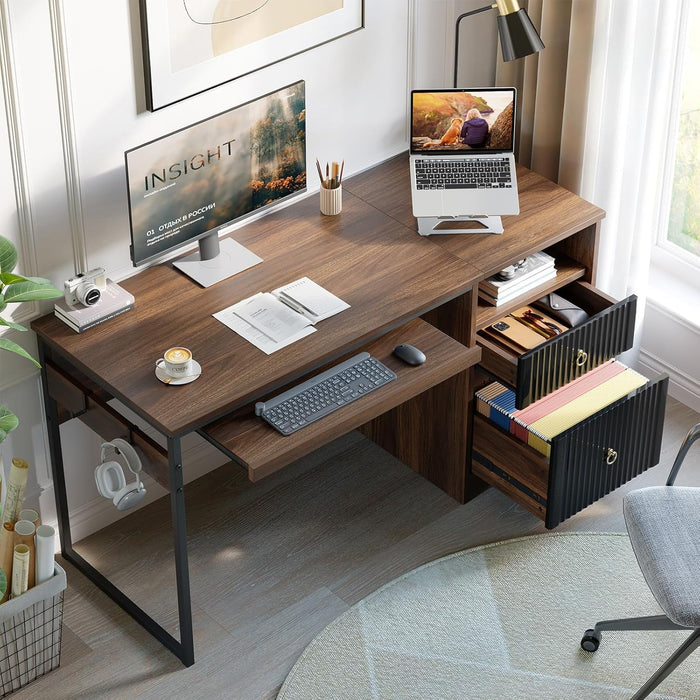 Modern 55 Inch Computer Desk with Storage and Tray - ShipItFurniture