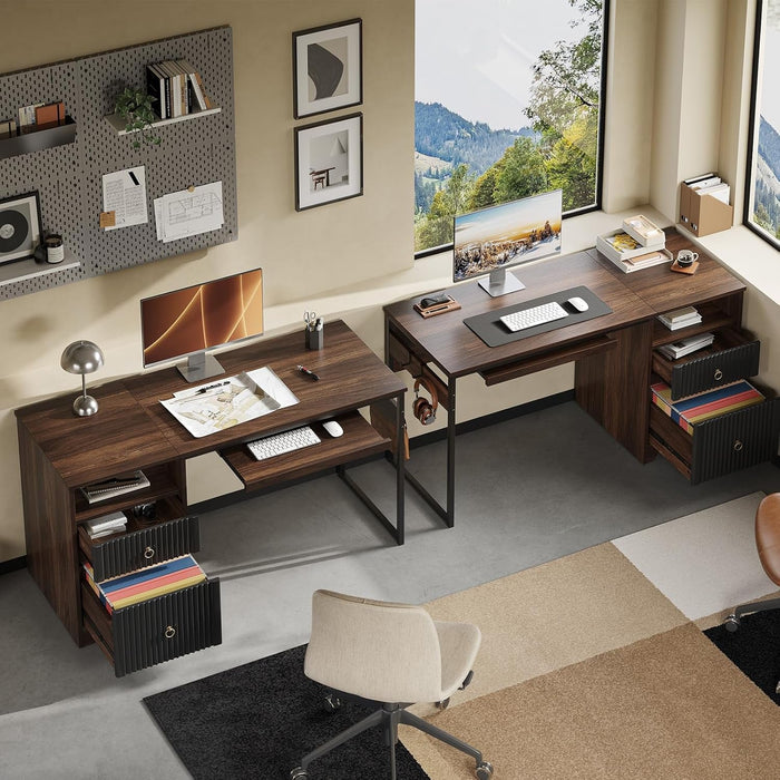 Modern 55 Inch Computer Desk with Storage and Tray - ShipItFurniture