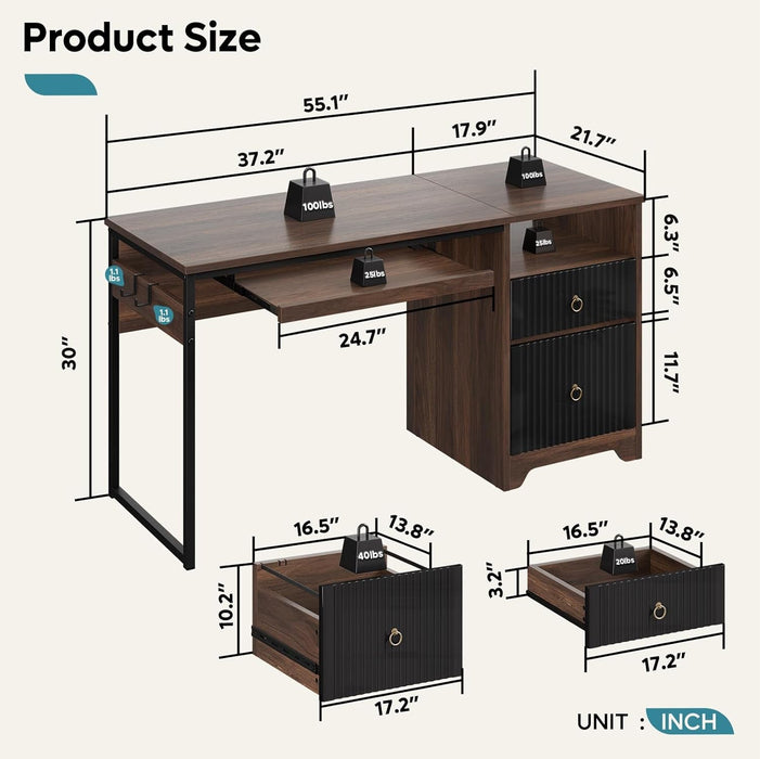 Modern 55 Inch Computer Desk with Storage and Tray - ShipItFurniture