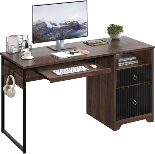 Modern 55 Inch Computer Desk with Storage and Tray - ShipItFurniture