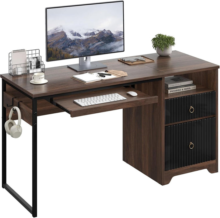 Modern 55 Inch Computer Desk with Storage and Tray - ShipItFurniture