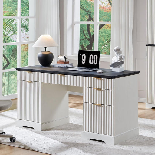 Modern 58 Inch Executive Desk with Storage and Drawers - ShipItFurniture