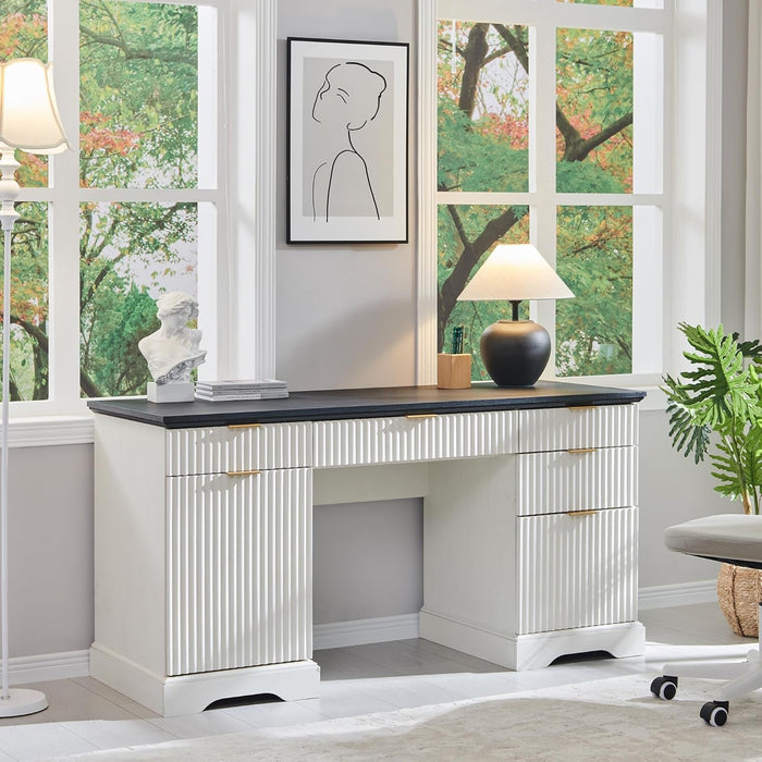 Modern 58 Inch Executive Desk with Storage and Drawers - ShipItFurniture