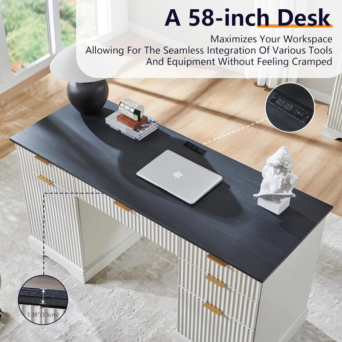 Modern 58 Inch Executive Desk with Storage and Drawers - ShipItFurniture