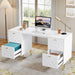 Modern 59 Inch White Executive Computer Desk with Drawers - ShipItFurniture