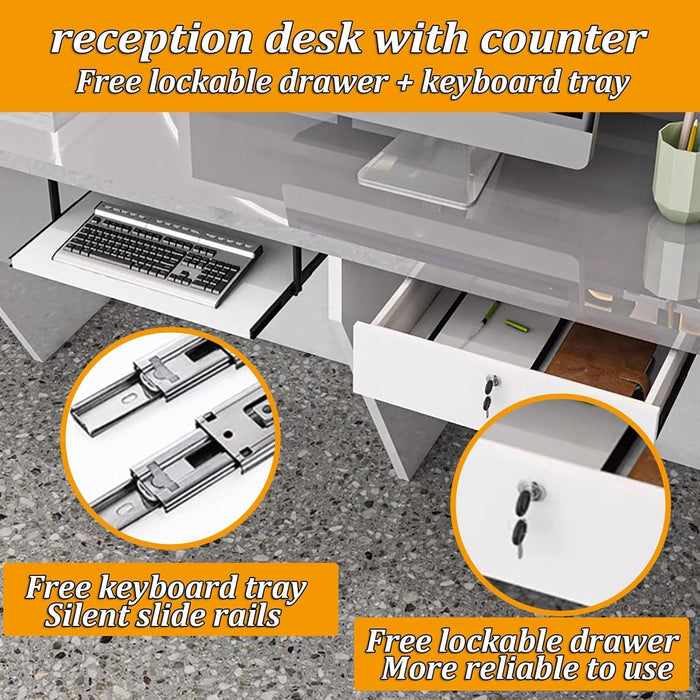 Modern 63 Inch Reception Counter with Lockable Drawer - ShipItFurniture