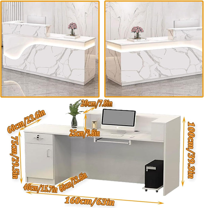Modern 63 Inch Reception Counter with Lockable Drawer - ShipItFurniture