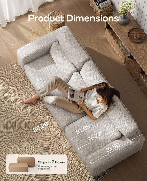 Modern 89 Inch Sofa with Deep Seats and Removable Covers - ShipItFurniture