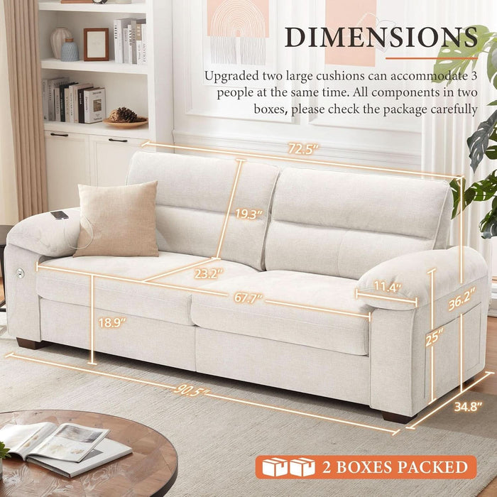 Modern 90.5 Inch Chenille Sofa With USB Charging - ShipItFurniture