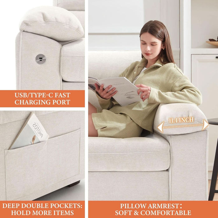Modern 90.5 Inch Chenille Sofa With USB Charging - ShipItFurniture