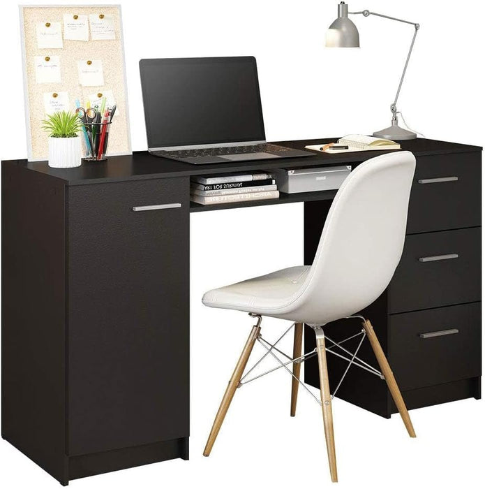 Modern Black Computer Desk with Storage Drawers and Shelf - ShipItFurniture