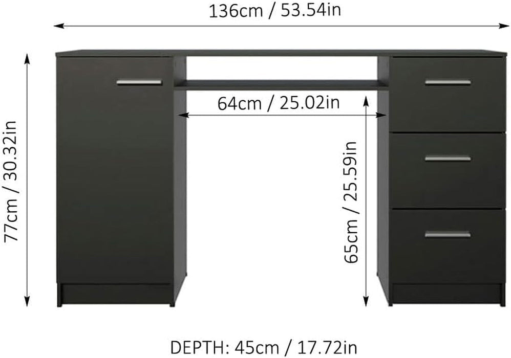 Modern Black Computer Desk with Storage Drawers and Shelf - ShipItFurniture