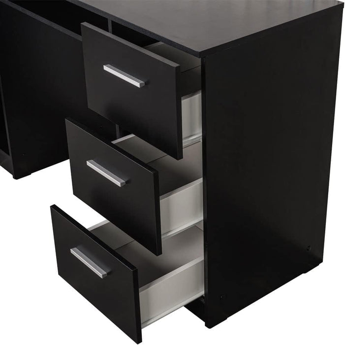Modern Black Computer Desk with Storage Drawers and Shelf - ShipItFurniture