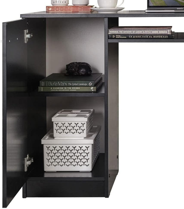 Modern Black Computer Desk with Storage Drawers and Shelf - ShipItFurniture
