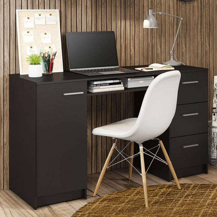 Modern Black Computer Desk with Storage Drawers and Shelf - ShipItFurniture