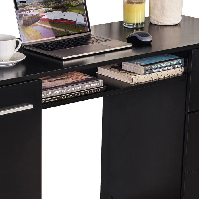 Modern Black Computer Desk with Storage Drawers and Shelf - ShipItFurniture