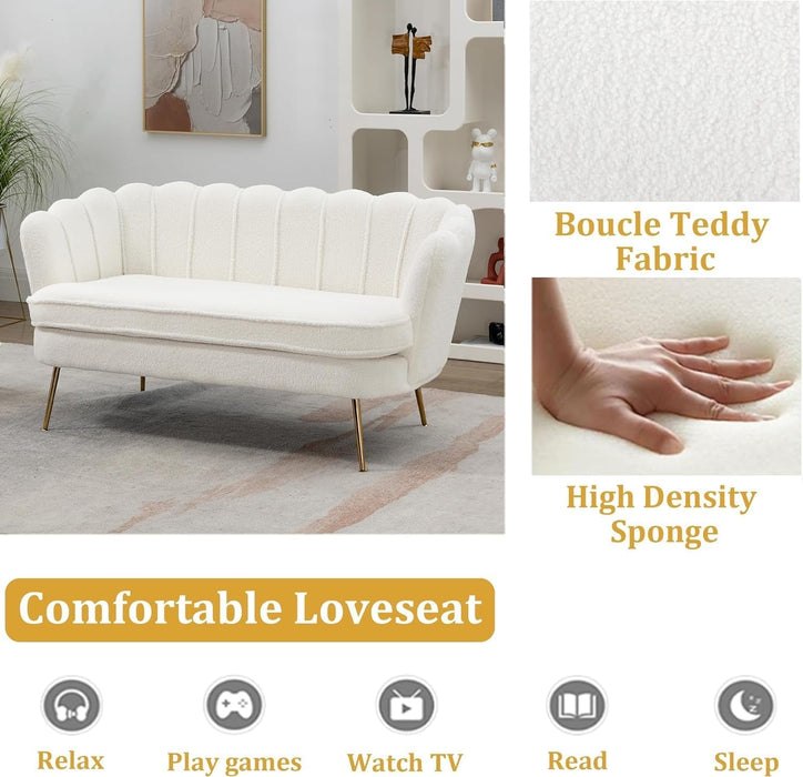 Modern Boucle Loveseat Sofa with Gold Legs for Small Spaces - ShipItFurniture