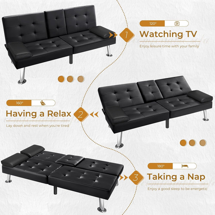 Modern Faux Leather Convertible Sofa Bed with Cup Holders - ShipItFurniture