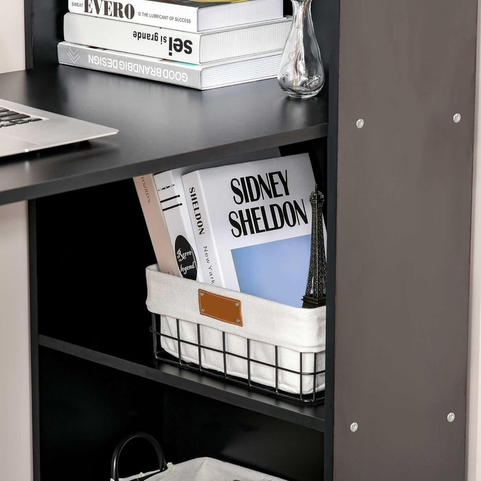 Modern Home Office Desk with 6 - Tier Storage Shelves, 47" Writing Desk with Bookshelf, Black - ShipItFurniture
