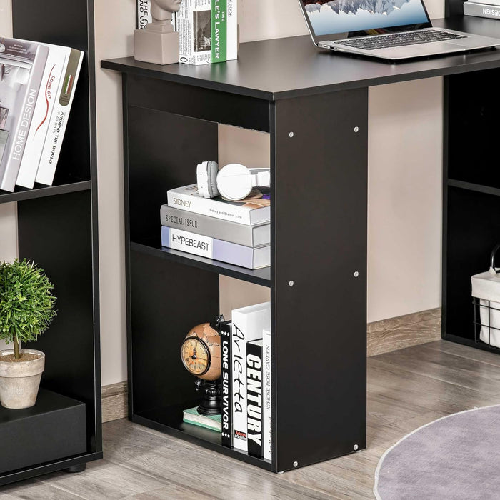 Modern Home Office Desk with 6 - Tier Storage Shelves, 47" Writing Desk with Bookshelf, Black - ShipItFurniture